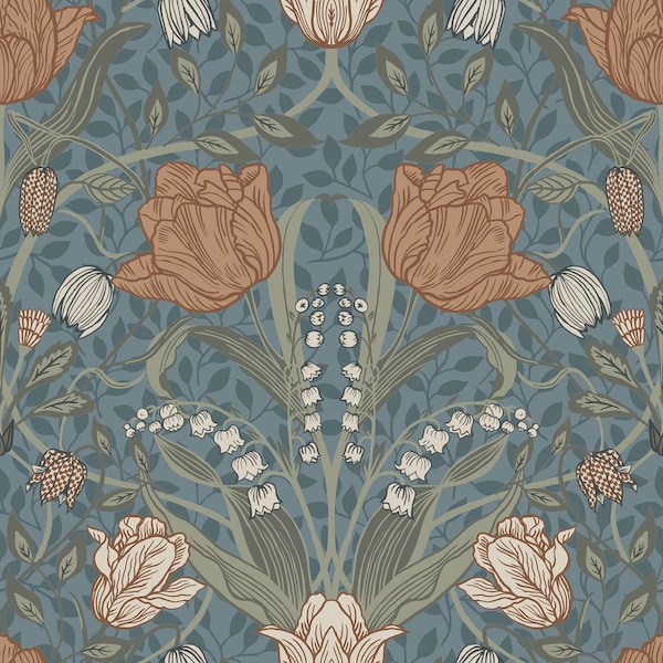 Manhattan Comfort Manchester Fillippa Blue Tulip 33 ft L X 209 in W Wallpaper BR4080-33009 - main